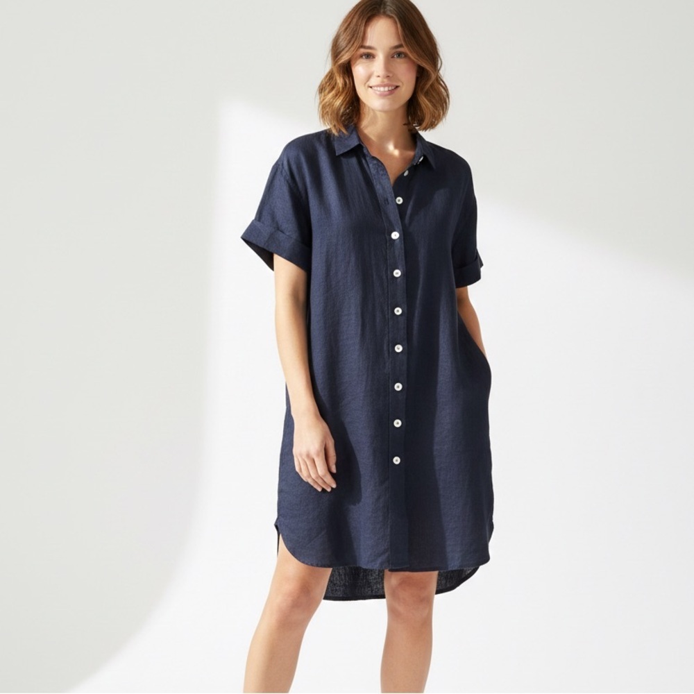 J. Crew Collection 100% Linen Button-Down Shirt Dress - Petite Medium